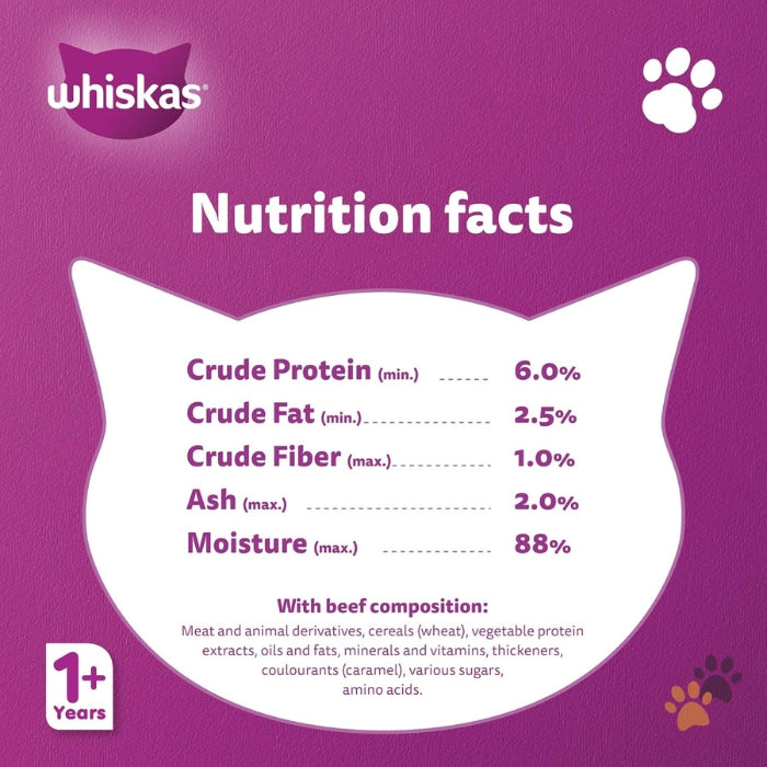 WHISKAS TASTY MINCE BEEF IN GRAVY CAT FOOD