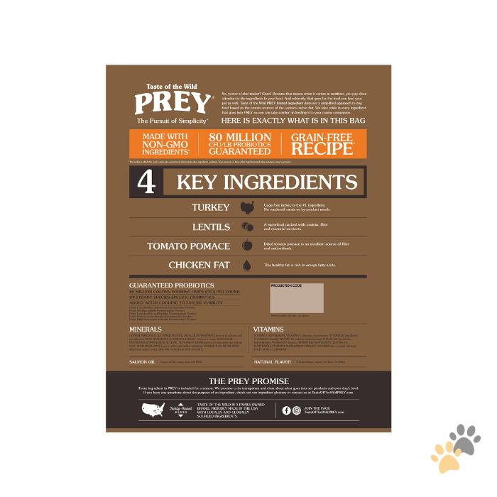 TASTE OF THE WILD PREY TURKEY FORMULA FOR DOG WITH LIMITED INGREDIENTS