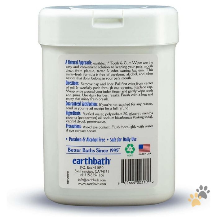 EARTHBATH TOOTH & GUM WIPES WITH PEPPERMINT & BAKING SODA