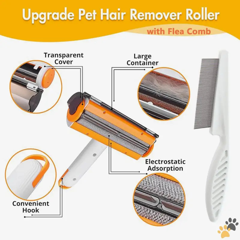 Hugoing Pet Hair Remover Roller - 1 - 2-in-1 Reusable Pet Hair Remover & Lint Roller with Flea Comb 2 Count.