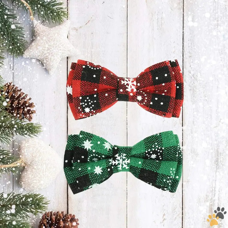 Plaid Cat Collar Christmas Cat - Vintage Snowflakes(red + green） - 2 Pack Christmas Cat Collar with Movable Bowtie