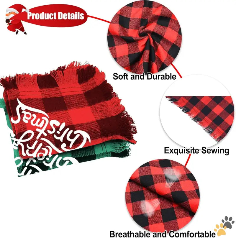 Christmas Plaid Pet Apparel - Green + Red / Large - 2 Pack Dog Bandana Christmas Classic Buffalo Plaid Pattern