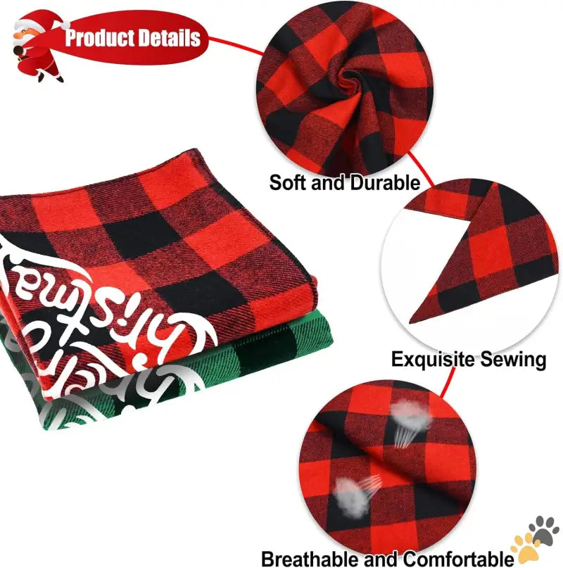 Christmas Dog Bandanas Pets Dogs - Christmas 1 / Large - 2 Pack Dog Bandanas Christmas Classic Buffalo Plaid Dog