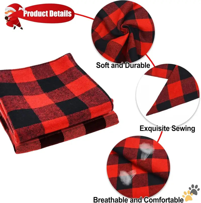 Reversible Plaid Dog Bandanas - Red + Red Plaid / Small - 2 Pack Dog Bandanas Christmas Classic Buffalo Red Plaid Pet