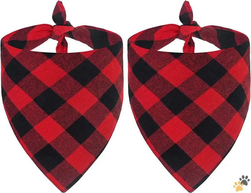 Reversible Plaid Dog Bandanas - Red + Red Plaid / Small - 2 Pack Dog Bandanas Christmas Classic Buffalo Red Plaid Pet