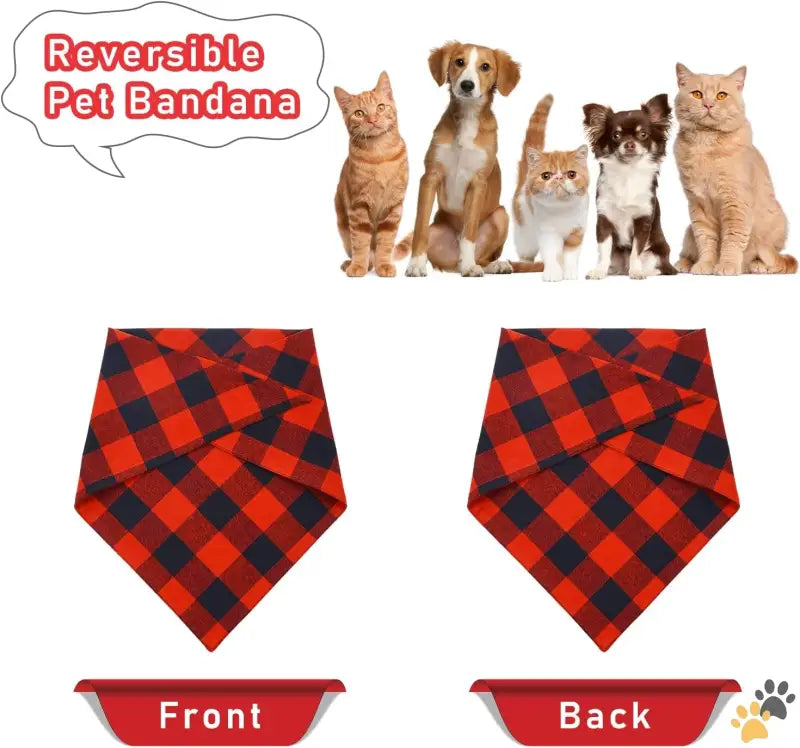 Reversible Plaid Dog Bandanas - Red + Red Plaid / Small - 2 Pack Dog Bandanas Christmas Classic Buffalo Red Plaid Pet