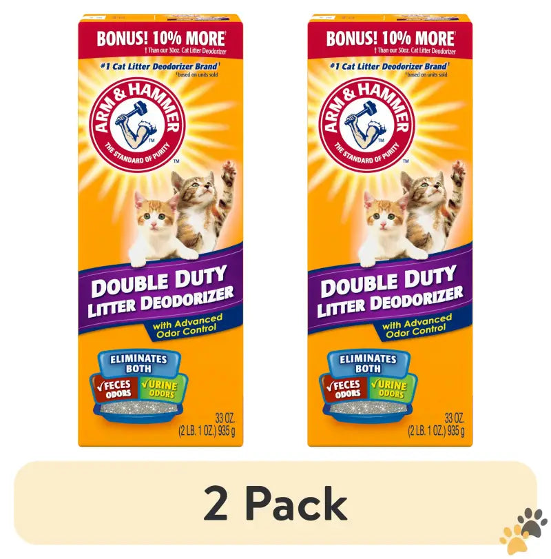 Arm & Hammer Cat Litter Deodorizer - 2 - (2 Pack) Double Duty Cat Litter Deodorizer and Pet Odor Eliminator 33 Oz Box.