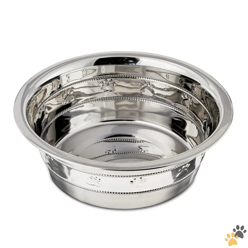 Vibrant Life Stainless Steel Paw Bowl - m / 2 - (2 Pack) Stainless Steel Paw & Beads Imprint Dog Bowl Medium.