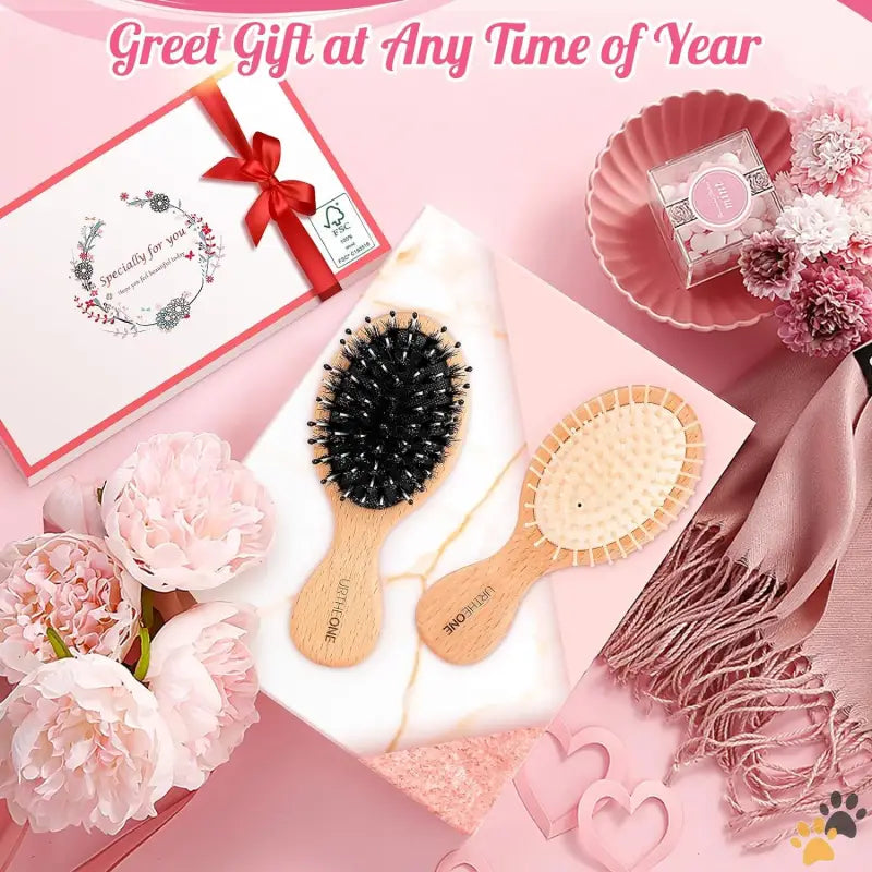 Mini Boar Bristle Hair Brush Set - White Black - 2pcs Hair Brush Mini Boar Bristle Hairbrush and Detangling Brush