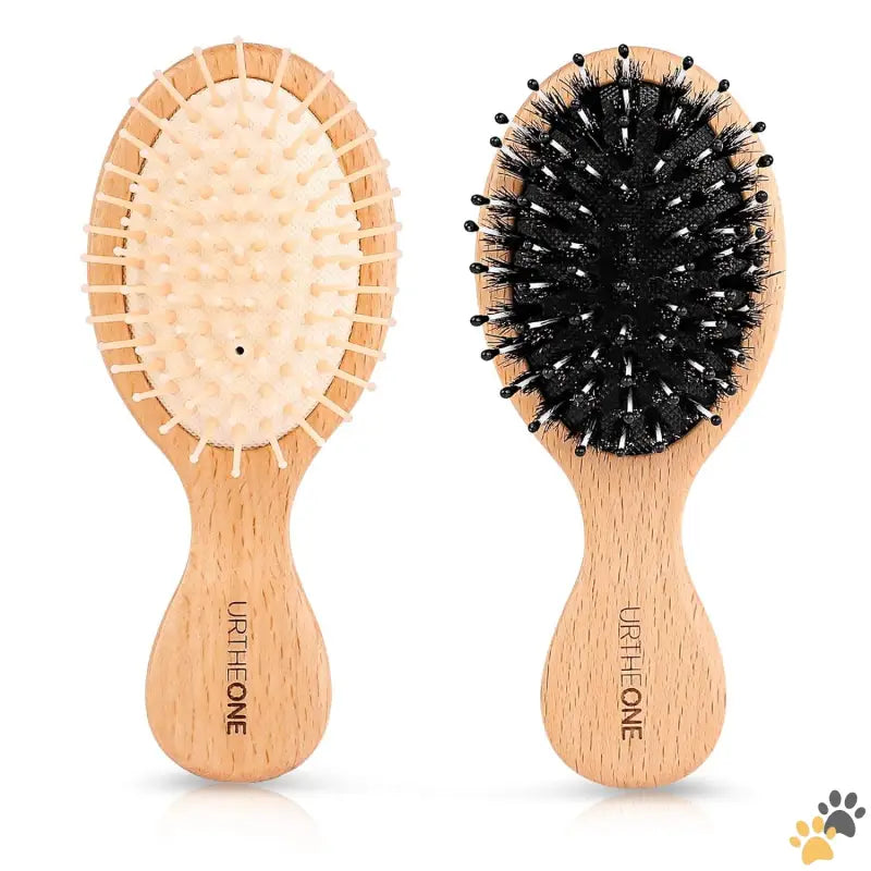 Mini Boar Bristle Hair Brush Set - White Black - 2pcs Hair Brush Mini Boar Bristle Hairbrush and Detangling Brush