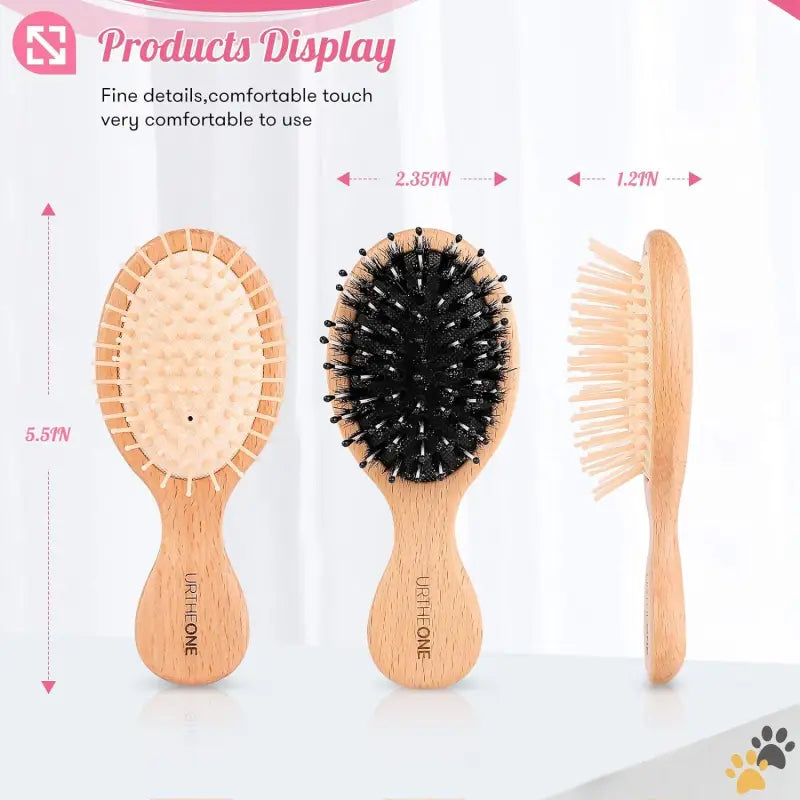 Mini Boar Bristle Hair Brush Set - White Black - 2pcs Hair Brush Mini Boar Bristle Hairbrush and Detangling Brush