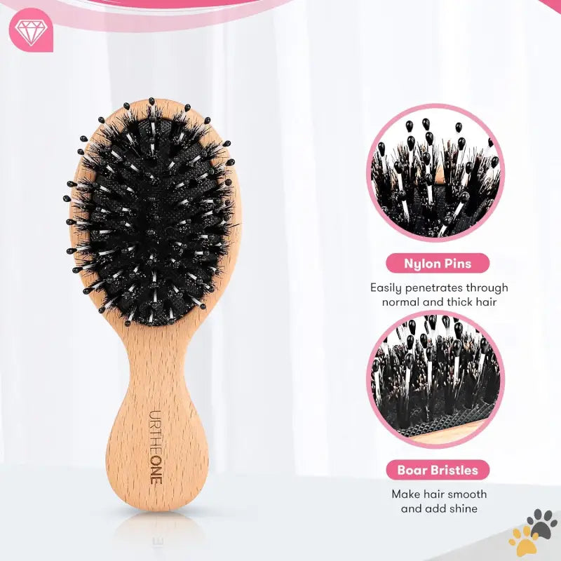 Mini Boar Bristle Hair Brush Set - White Black - 2pcs Hair Brush Mini Boar Bristle Hairbrush and Detangling Brush