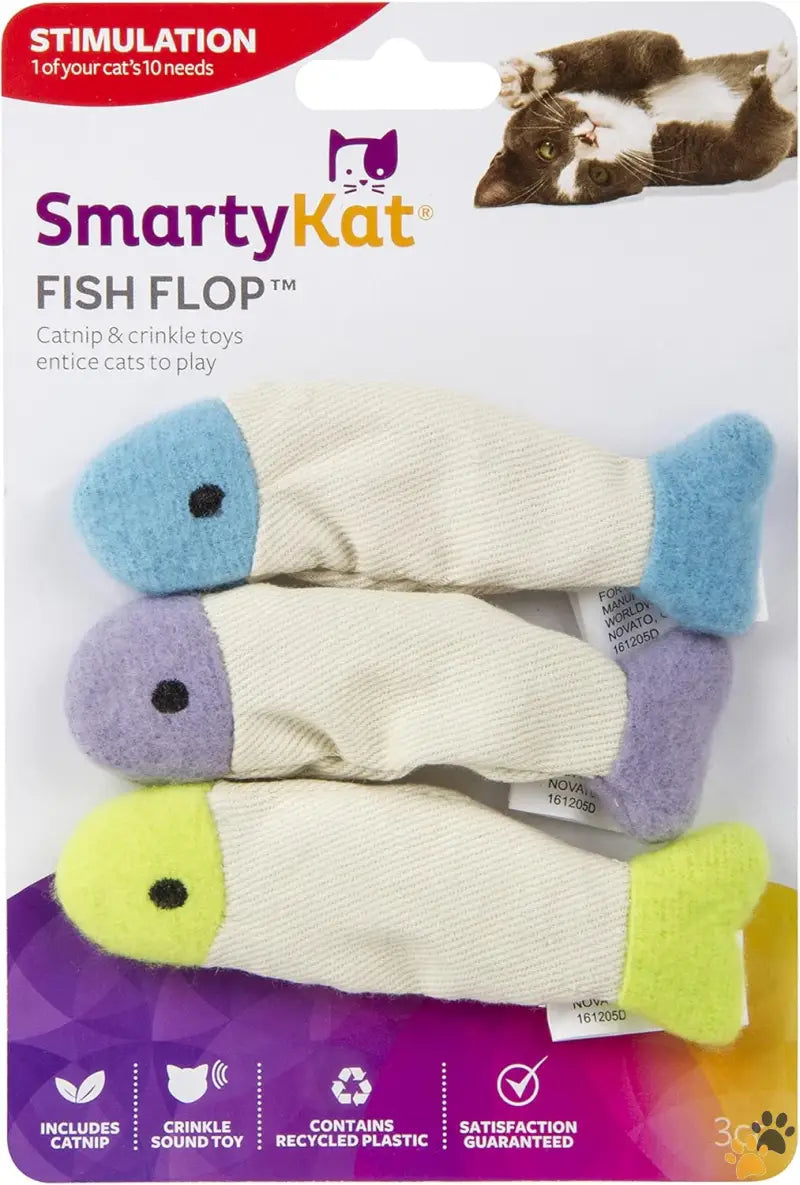 Fish Flop Cat Toys - Fish Flop, 3-set - (3 Count) Fish Flop Crinkle Catnip Cat Toys - Multi Color 3 Count.