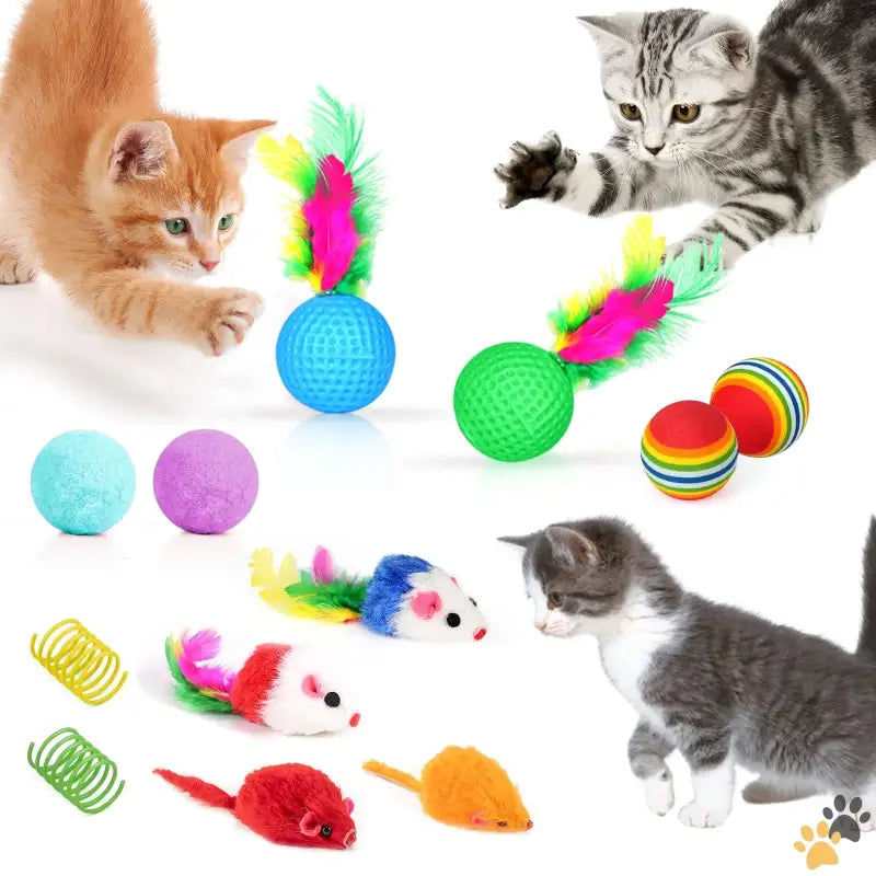 Cat Toys Set Cat Tunnel Fun - 34pcs Cat Toys Kitten Toys Interactive Kitty Toys with Collapsible Cat Tunnels Tent Cat