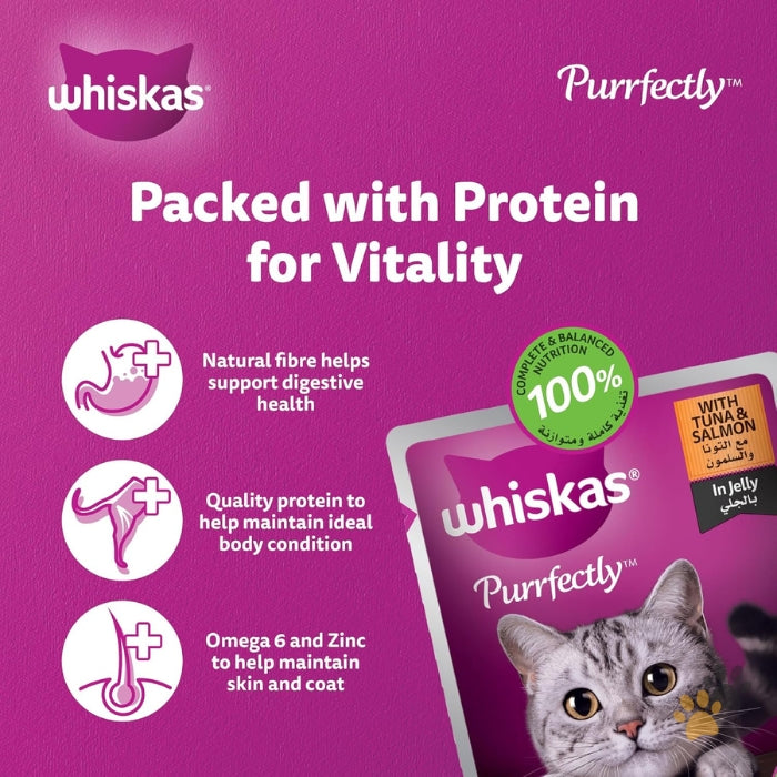 WHISKAS PURRFECTLY TUNA & SALMON IN JELLY ADULT WET CAT FOOD