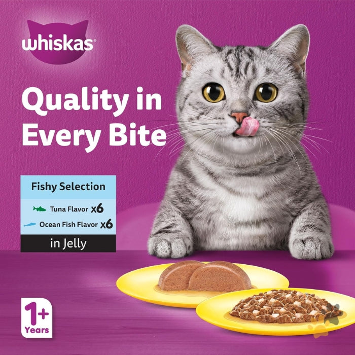 WHISKAS WET CAT FOOD FISH IN JELLY SELECTION
