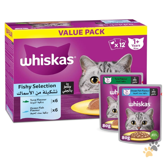 WHISKAS WET CAT FOOD FISH IN JELLY SELECTION