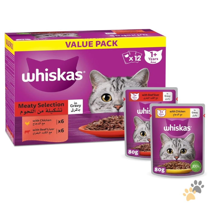 WHISKAS WET CAT FOOD MEATY SELECTION IN GRAVY
