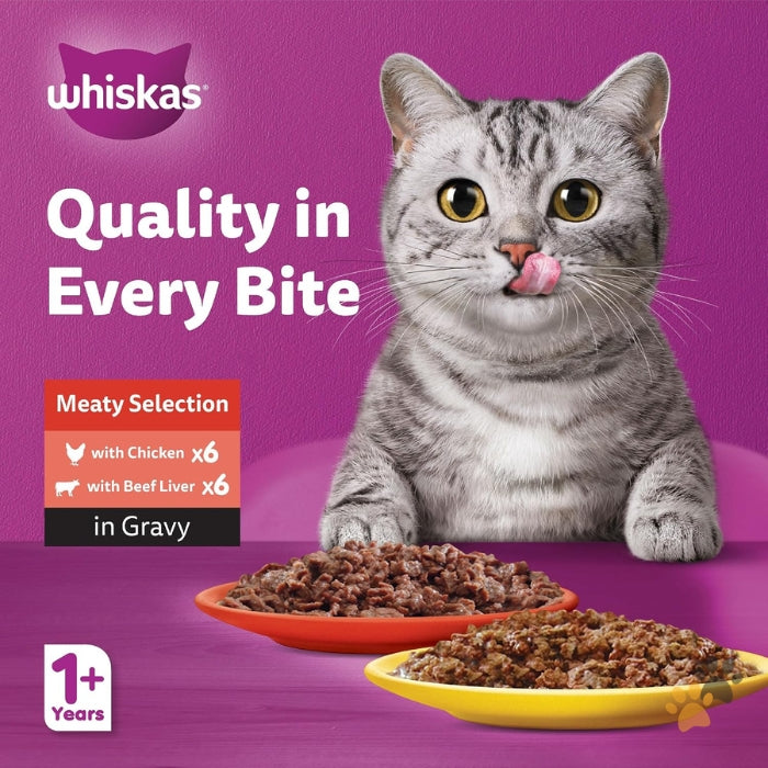 WHISKAS WET CAT FOOD MEATY SELECTION IN GRAVY
