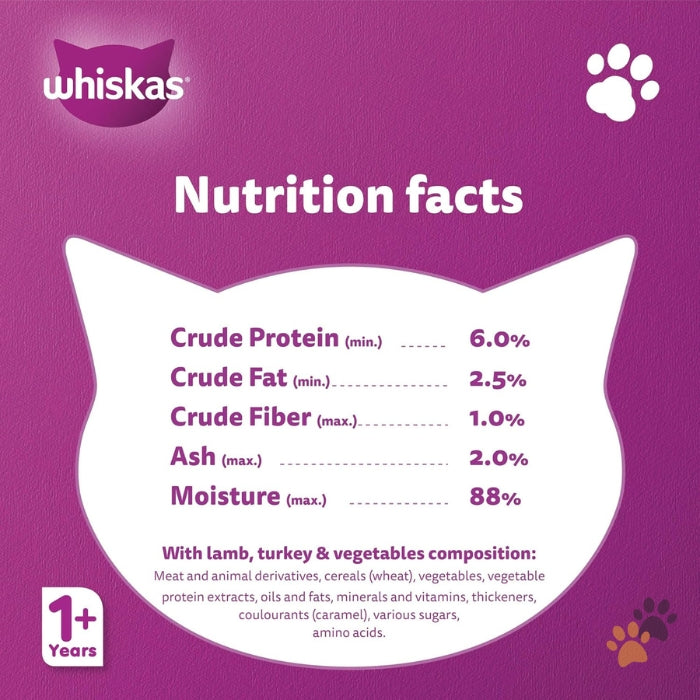 WHISKAS TASTY MINCE LAMB, TURKEY AND VEGETABLES IN GRAVY CAT FOOD