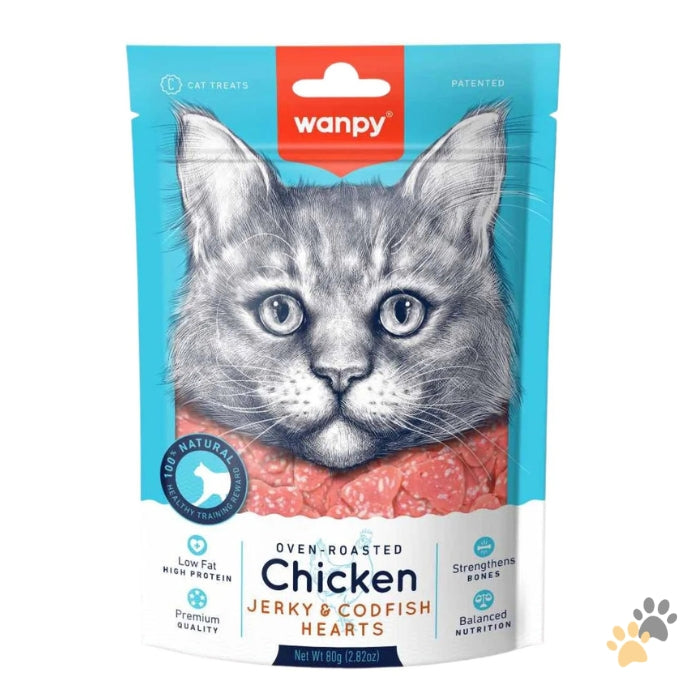 WANPY CHICKEN JERKY AND CODFISH HEARTS CAT TREATS