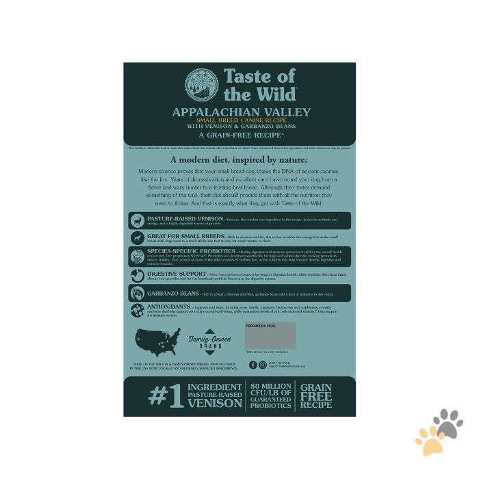 TASTE OF THE WILD APPALACHIAN VALLEY SMALL BREED CANINE RECIPE WITH VENISON & GARBANZO BEANS