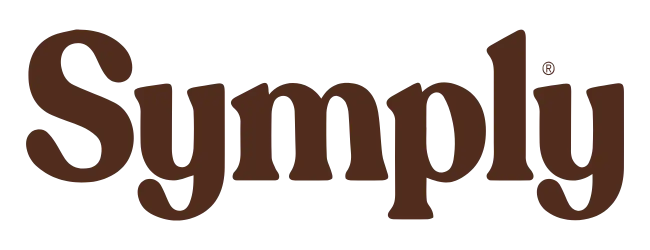 Brown text displaying the word ’Symply’ in a stylized serif font.