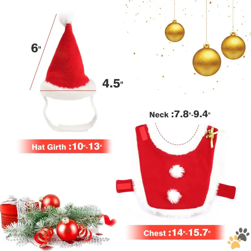 Namsan Santa Hat Pet Outfit - Santa Costume - Cat Christmas Costume Small Dog Santa Hat with Cloak Set Warm Xmas Cloak