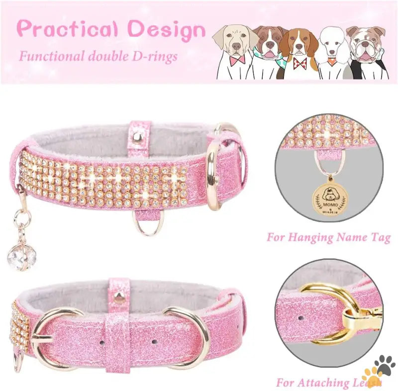 Premium Pu Leather Pet Collar - A-pink / Medium (pack of 1) - Cat Collar Dog Collar [bling Rhinestones] Premium Pu