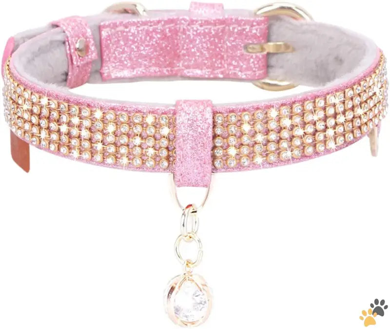 Premium Pu Leather Pet Collar - A-pink / Medium (pack of 1) - Cat Collar Dog Collar [bling Rhinestones] Premium Pu