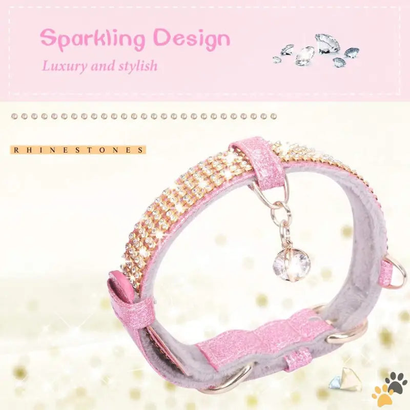 Premium Pu Leather Pet Collar - A-pink / Medium (pack of 1) - Cat Collar Dog Collar [bling Rhinestones] Premium Pu