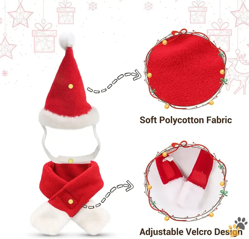 Cat Santa Hat Pet Costume - Christmas Hat and Scarf - Cat Santa Hat with Scarf Christmas Hats for Cats Small Dog Santa