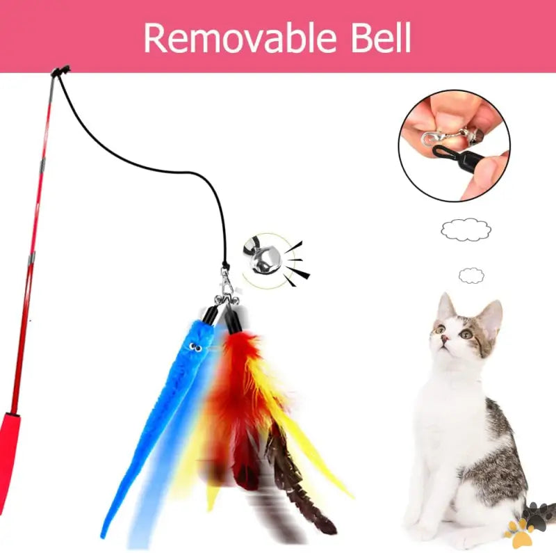 Retractable Cat Wand Toy with Refills - Colora - Cat Toy Wand Retractable Cat Feather Toys and Replacement Refills