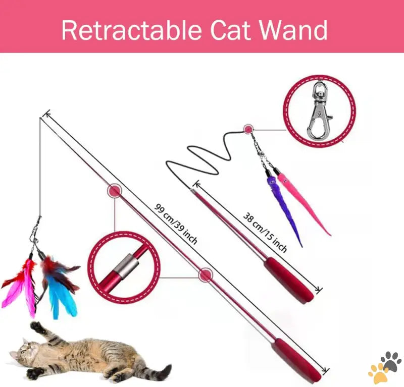 Retractable Cat Wand Toy with Refills - Colora - Cat Toy Wand Retractable Cat Feather Toys and Replacement Refills