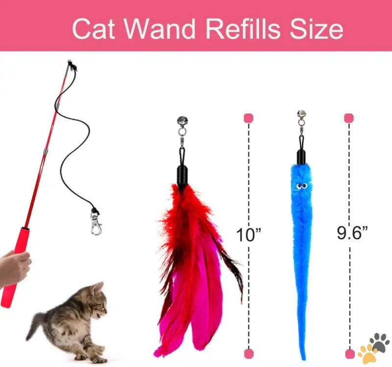 Retractable Cat Wand Toy with Refills - Colora - Cat Toy Wand Retractable Cat Feather Toys and Replacement Refills