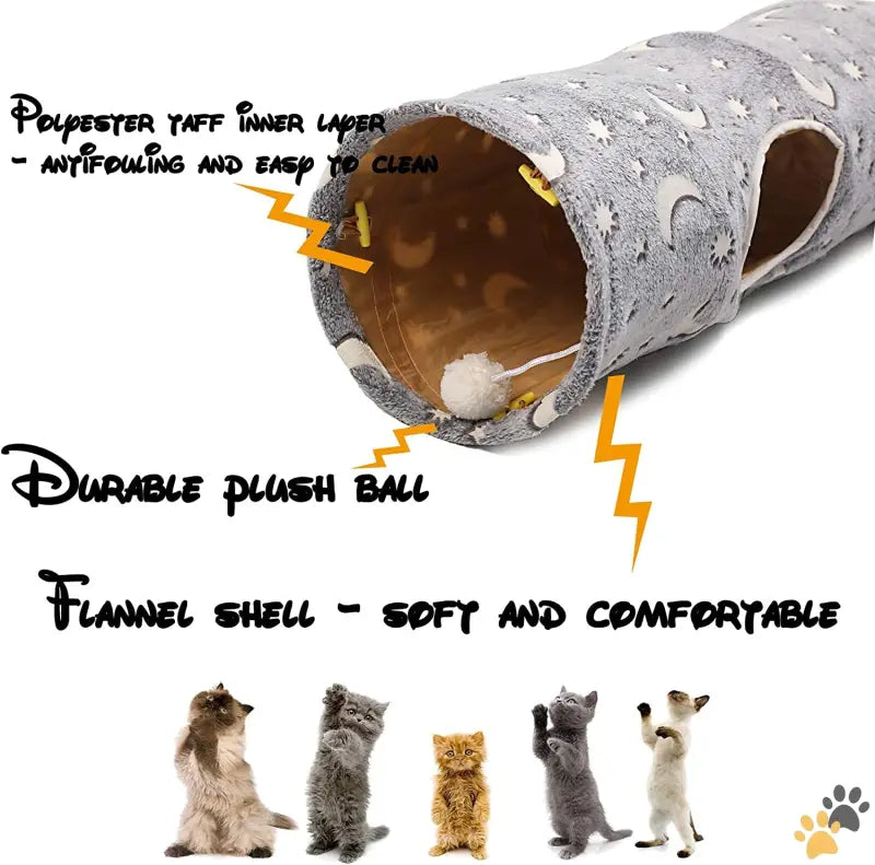 Glowing Cat Tunnel Tube - 47.2inch - Cat Tunnel Tube with Plush Ball Toys Collapsible Self-luminous Photoluminescence