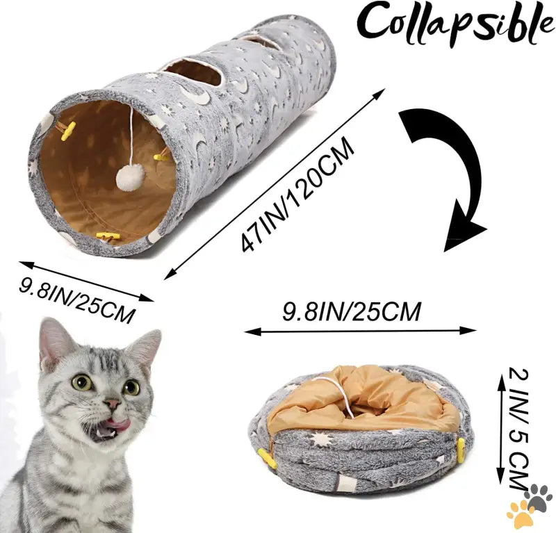 Glowing Cat Tunnel Tube - 47.2inch - Cat Tunnel Tube with Plush Ball Toys Collapsible Self-luminous Photoluminescence