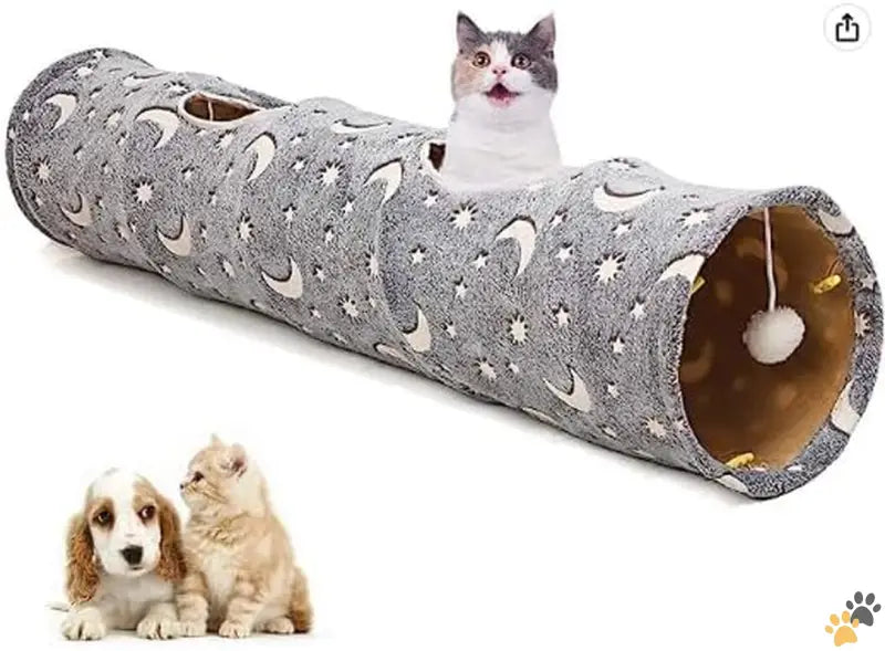 Glowing Cat Tunnel Tube - 47.2inch - Cat Tunnel Tube with Plush Ball Toys Collapsible Self-luminous Photoluminescence