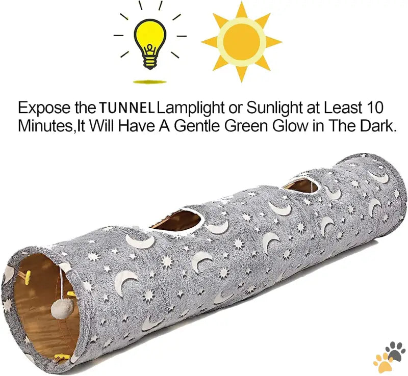 Glowing Cat Tunnel Tube - 47.2inch - Cat Tunnel Tube with Plush Ball Toys Collapsible Self-luminous Photoluminescence