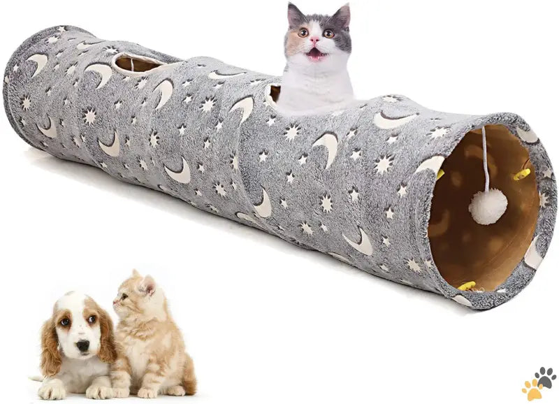 Glowing Cat Tunnel Tube - 47.2inch - Cat Tunnel Tube with Plush Ball Toys Collapsible Self-luminous Photoluminescence