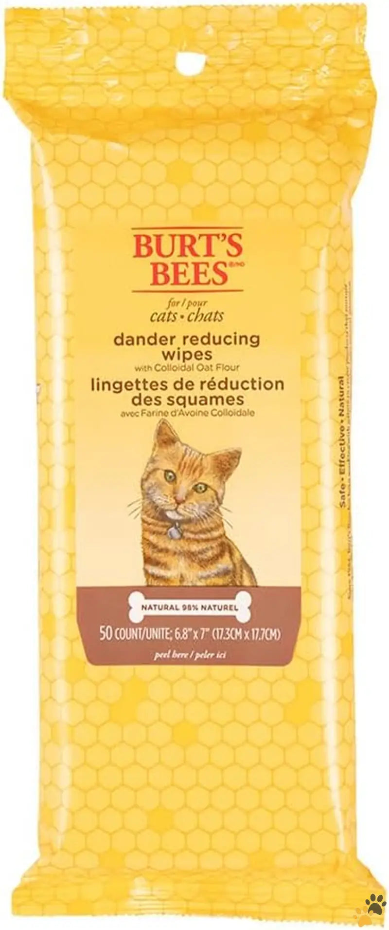 Burt’s Bees Cat Grooming Wipes - Dander Wipes / 50 Count (pack of 1) - Cat Wipe - Naturally Derived Dander Reducing