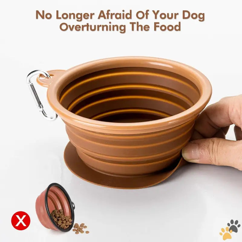 Barwo Collapsible Dog Bowl - Desert Brown / Small - Collapsible Dog Bowl with Non Skid Suction Base -100% Pure Silicone