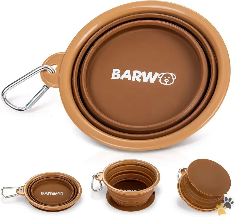 Barwo Collapsible Dog Bowl - Desert Brown / Small - Collapsible Dog Bowl with Non Skid Suction Base -100% Pure Silicone