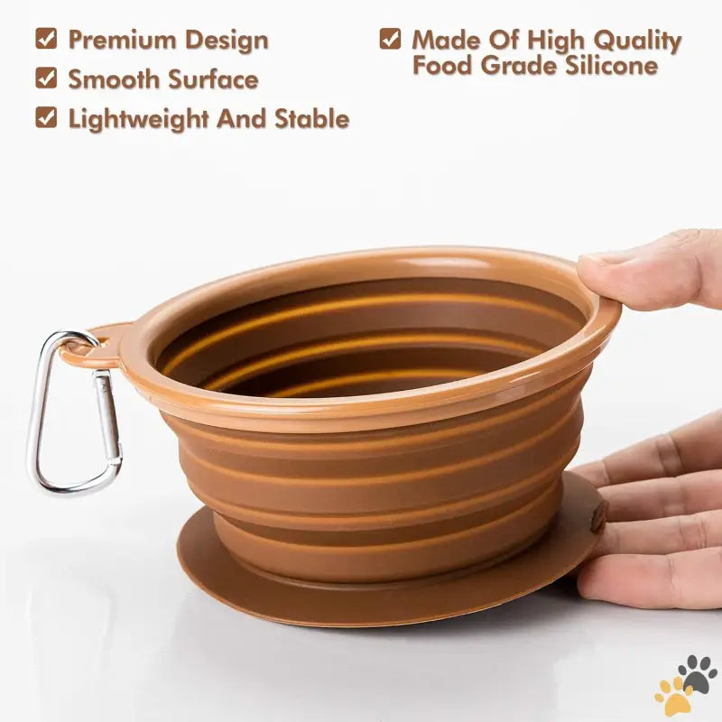 Barwo Collapsible Dog Bowl - Desert Brown / Small - Collapsible Dog Bowl with Non Skid Suction Base -100% Pure Silicone