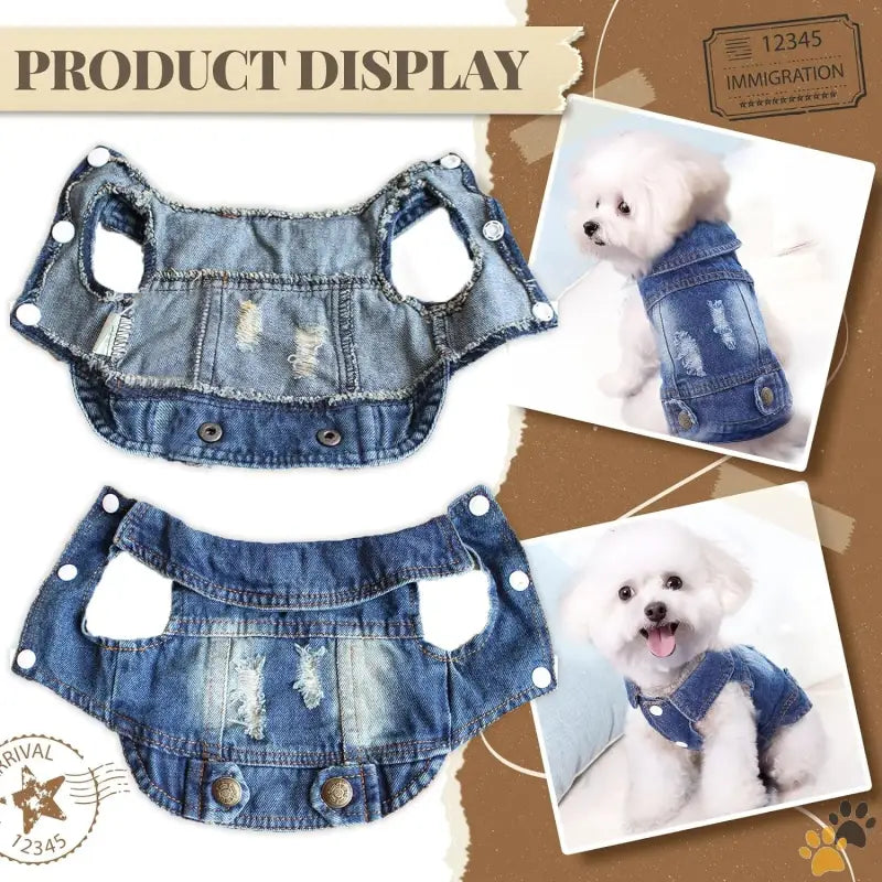 Dog Denim Jacket - Blue / Xs（suggest 2-4 Lbs） - Cool Blue Dog Jean Jacket Small Pet Outfits Dog Clothes for Small