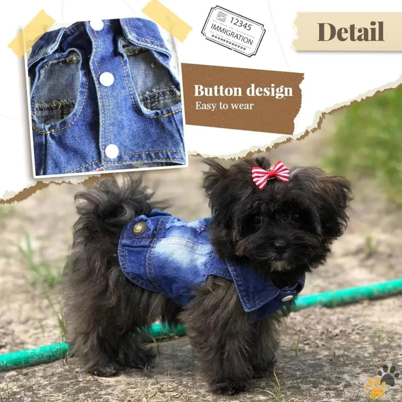 Dog Denim Jacket - Blue / Xs（suggest 2-4 Lbs） - Cool Blue Dog Jean Jacket Small Pet Outfits Dog Clothes for Small