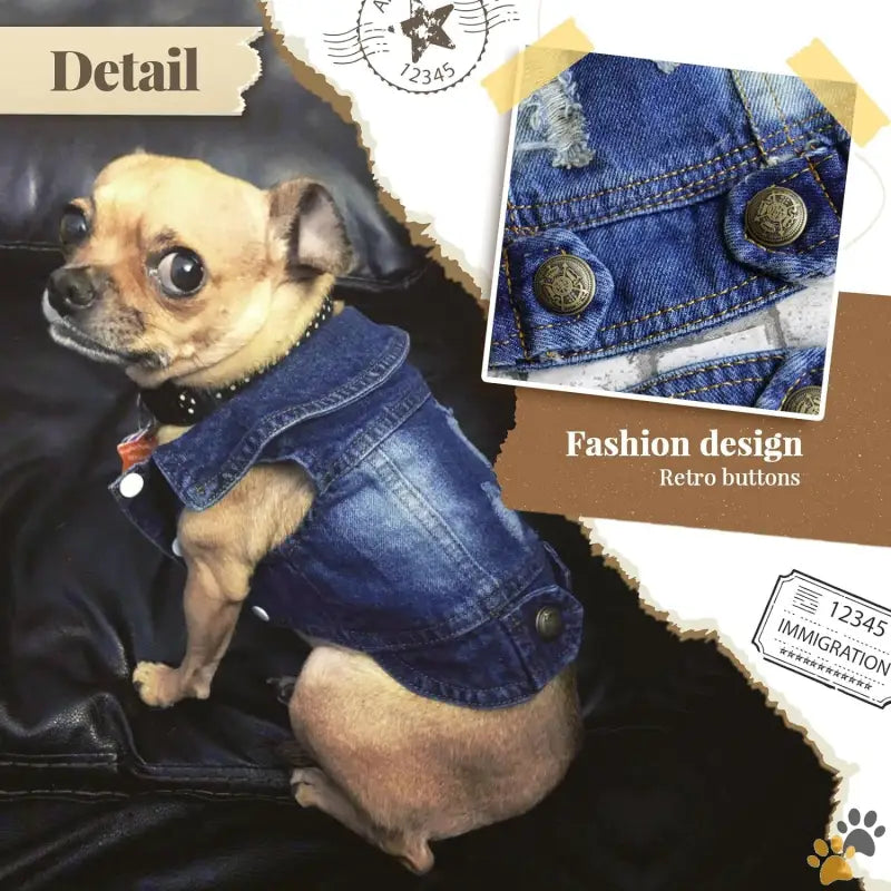 Dog Denim Jacket - Blue / Xs（suggest 2-4 Lbs） - Cool Blue Dog Jean Jacket Small Pet Outfits Dog Clothes for Small