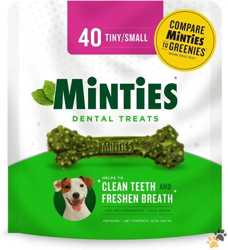 Vet Recommended Minties Dog Dental Chews - Small Mint / 16 Ounces - Dental Chews for Dogs 40 Count Vet-recommended