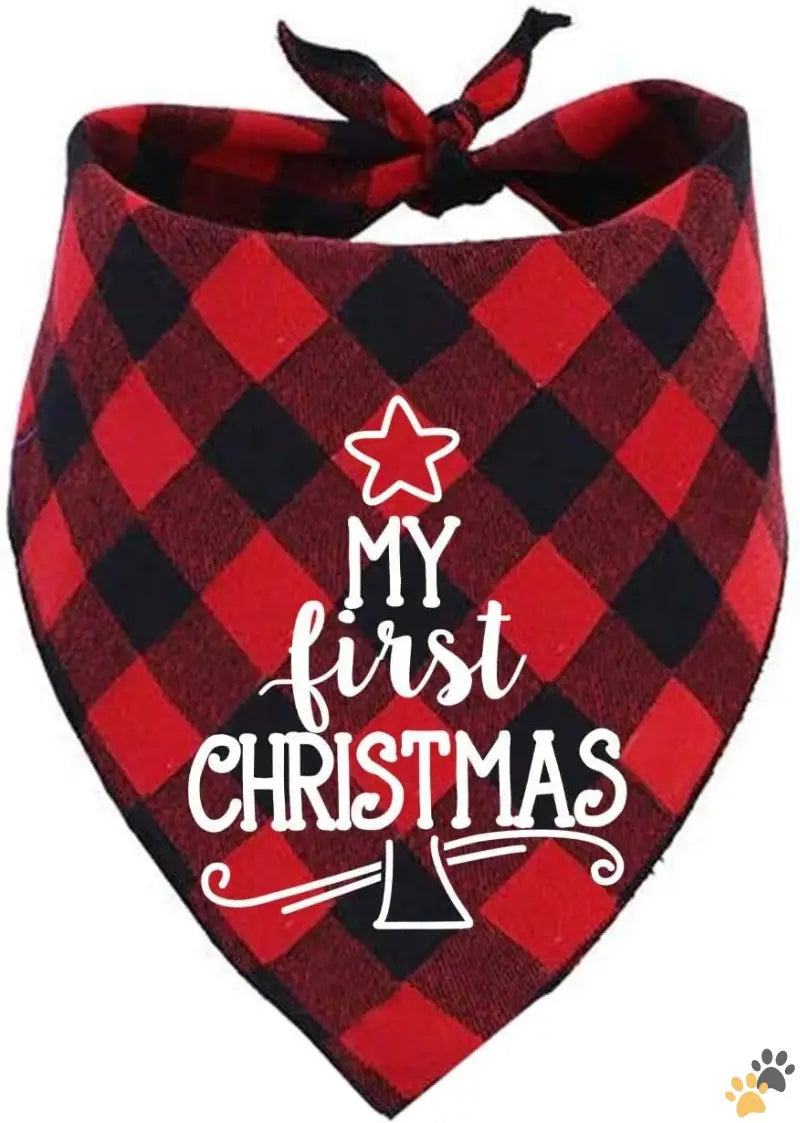 Xmas Puppy Plaid Bandana - Red - Dog First Christmas Bandana,red Plaid Xmas Puppy Scarf.