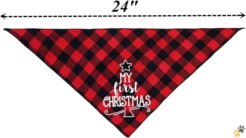 Xmas Puppy Plaid Bandana - Red - Dog First Christmas Bandana,red Plaid Xmas Puppy Scarf.